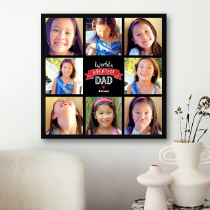 “World’s Greatest Dad” 8 Photo Collage Modern, Red Poster