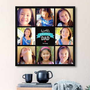 World’s Greatest Dad 8 Photo Collage Modern Teal Poster
