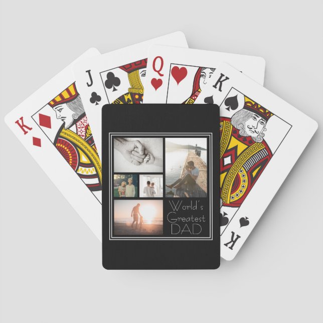 World’s Greatest Dad Family Child 5 Photo Collage Playing Cards (Back)