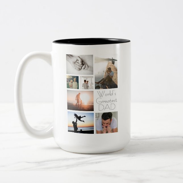 World’s Greatest Dad Family Child 7 Photo Collage Two-Tone Coffee Mug (Left)