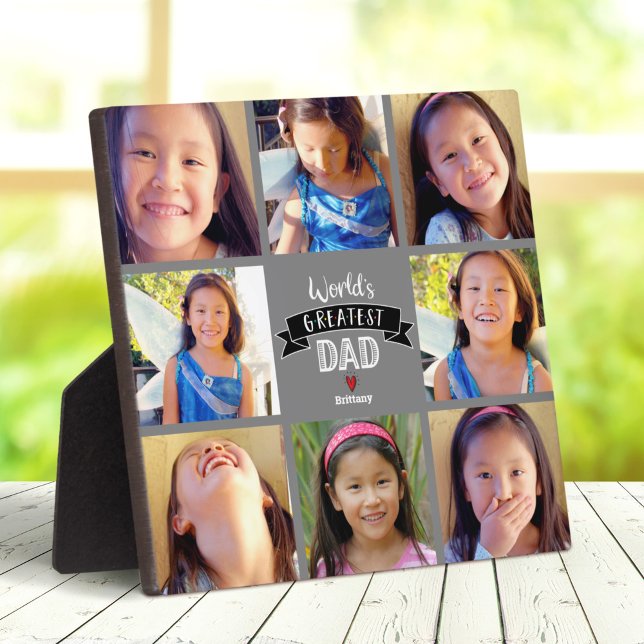 World’s Greatest Dad Modern 8 Photo Collage Grey Plaque (Creator Uploaded)