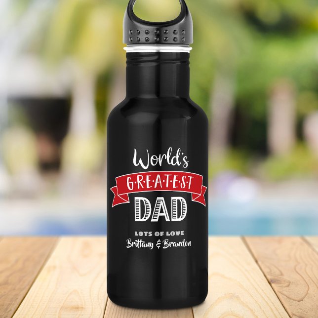 World’s Greatest Dad Modern Red Banner Black Cool 532 Ml Water Bottle (Creator Uploaded)