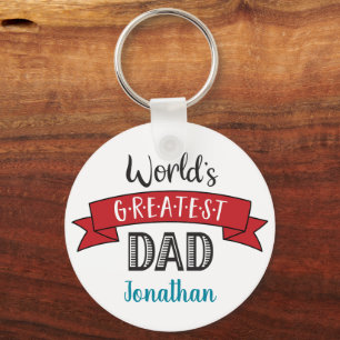 World’s Greatest Dad Red Typography Bold Modern Key Ring