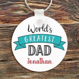 World’s Greatest Dad Turquoise Typography Modern Key Ring