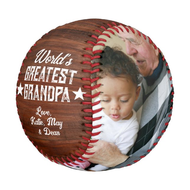 World’s Greatest Grandpa Wooden Photo Fathers Day Baseball (Angled)