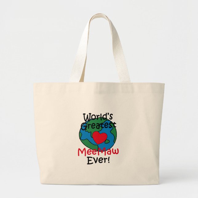 World’s Greatest MeeMaw Heart Large Tote Bag (Front)