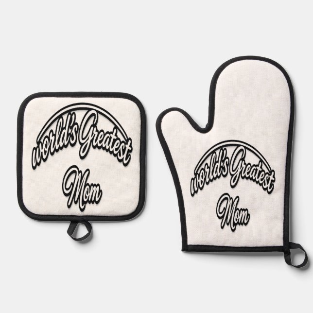 World’s Greatest Mum Elegant Cursive Design Oven Mitt & Pot Holder Set (Front)