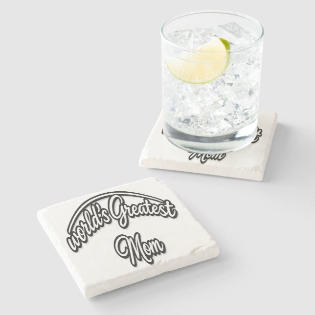 World’s Greatest Mum Elegant Cursive Design Stone Coaster (Side)