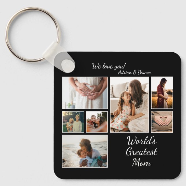 World’s Greatest Mum Family Child 7 Photo Collage Key Ring (Front)