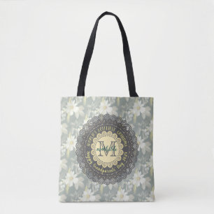 World’s Loveliest Grandmother Daisy Lace Monogram Tote Bag