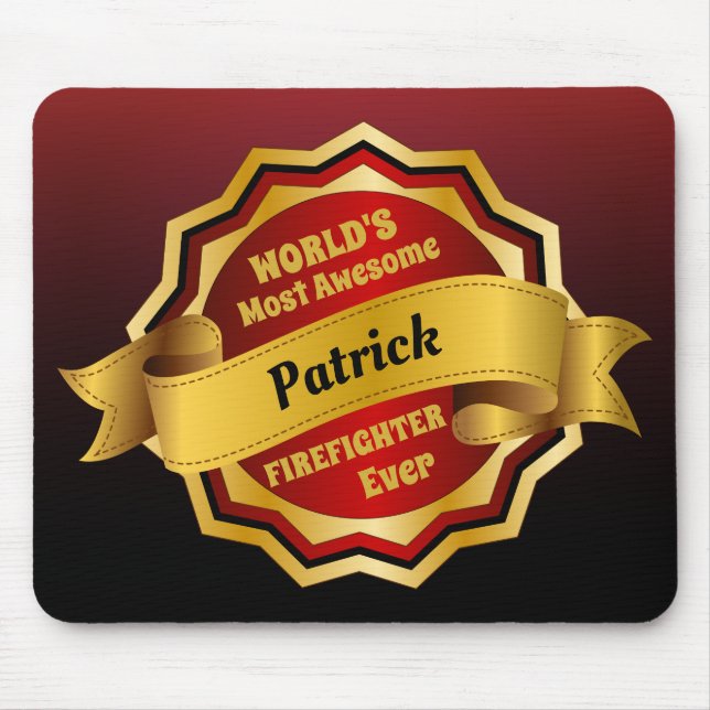 World’s Most Awesome Firefighter Gold Red Award Mouse Mat (Front)