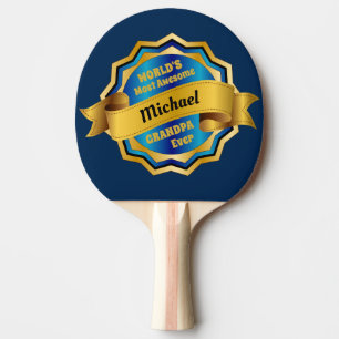 World’s Most Awesome Grandpa Gold Blue Award Ping Pong Paddle