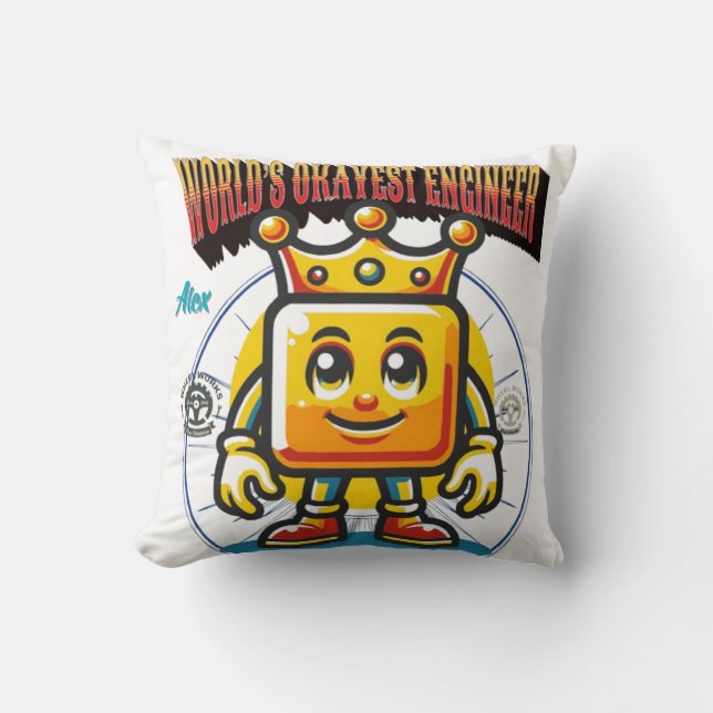 World’s Okayest Engineer Throw Pillow  (Front)