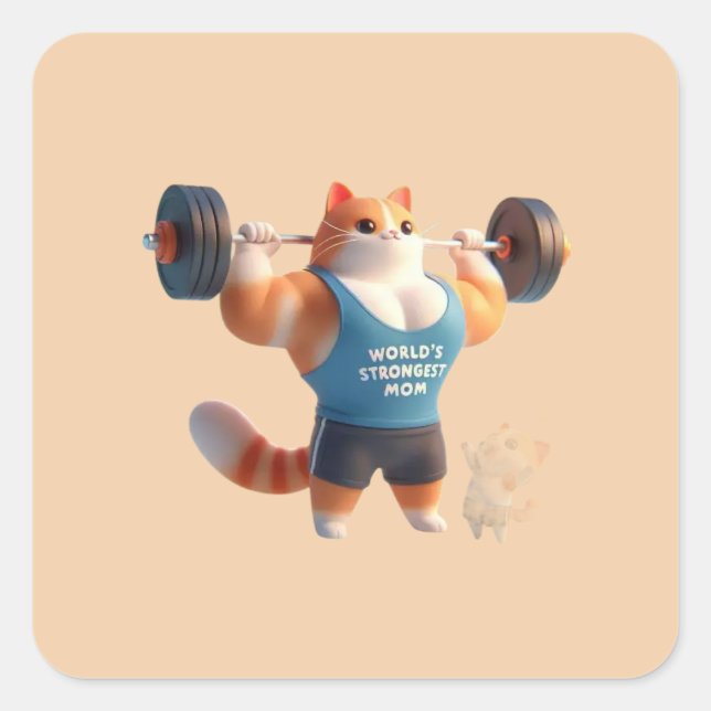 World’s Strongest Mum Cat Sticker –Square Keychain (Front)