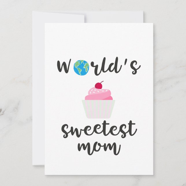 World´s Sweetest Mum Quote Cupcake in Pink Holiday Card (Front)