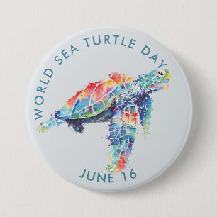 World Sea Turtle Day, watercolor sea turtle 7.5 Cm Round Badge