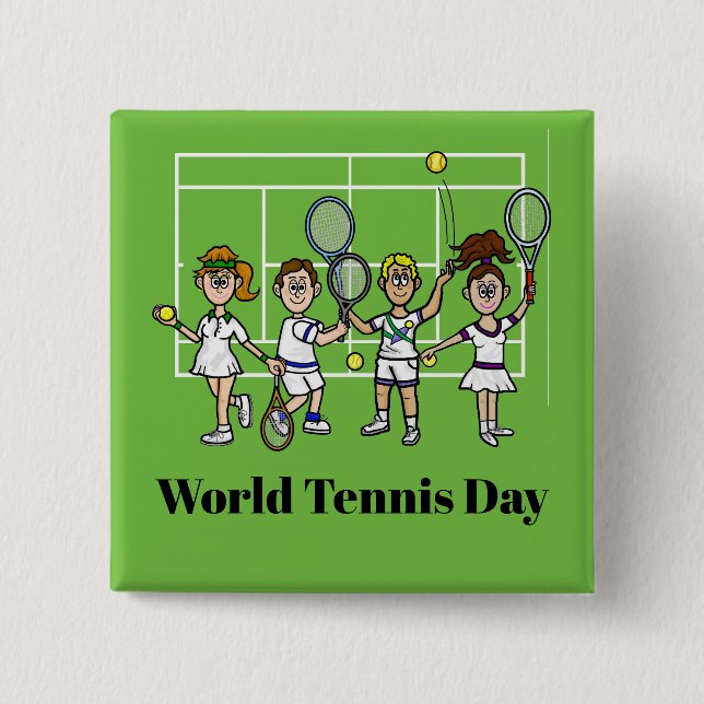 World Tennis Day Cartoon Tennis Players Button (Front)