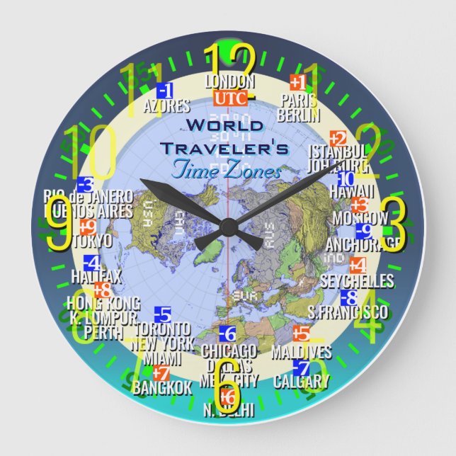 World Time Zones Large Clock (Front)