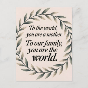 World to Our Family Mother's Day Leaf Wreath Quote Holiday Postcard