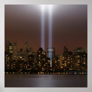 World trade center tribute in light in New York. Poster