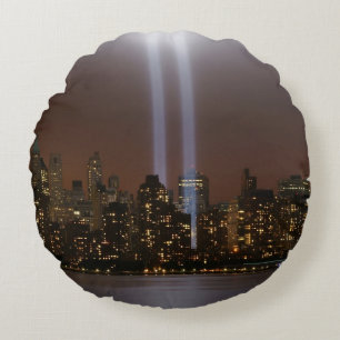 World trade centre tribute in light in New York. Round Cushion