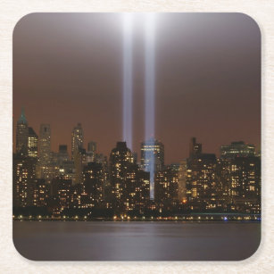 World trade centre tribute in light in New York. Square Paper Coaster