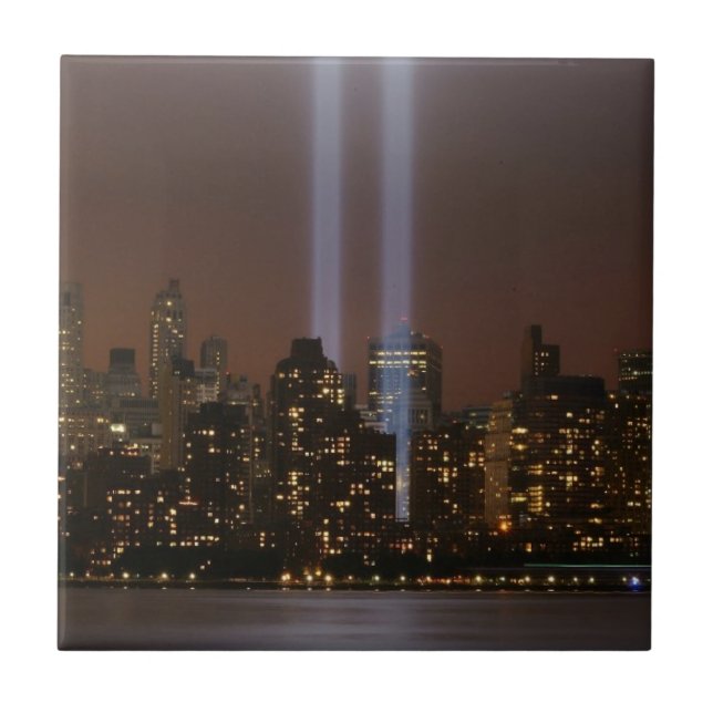 World trade centre tribute in light in New York. Tile (Front)