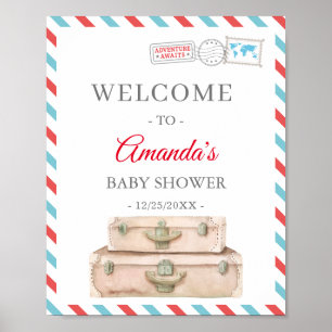 World Travel Adventure Neutral Baby Shower Welcome Poster