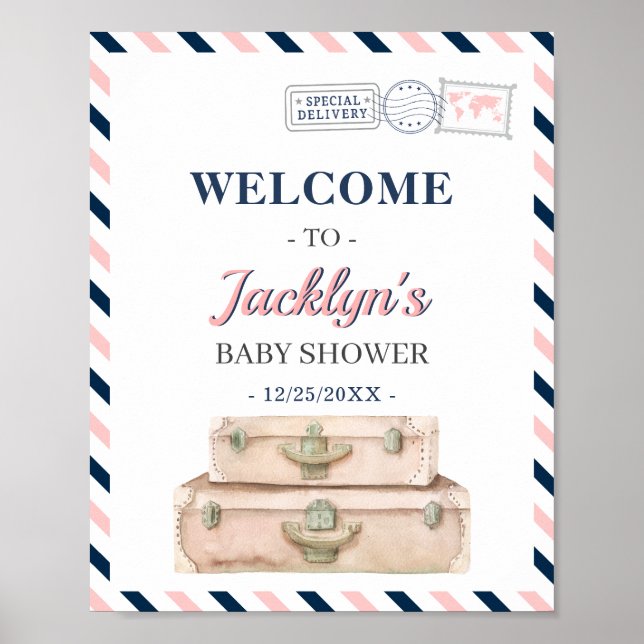 World Travel Adventure Neutral Baby Shower Welcome Poster (Front)