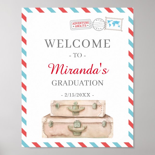 World Travel Aeroplane Graduation Party Welcome Poster (Front)