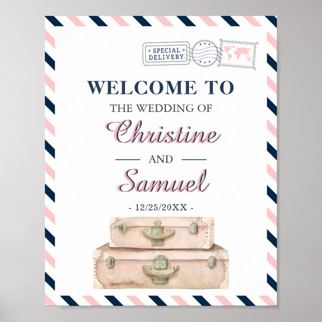 World Travel Airline Wedding Engagement Welcome Poster (Front)