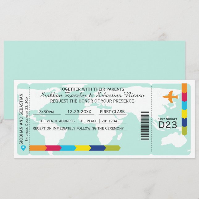 World Travel Boarding Pass Wedding Ticket Invitation (Front/Back)