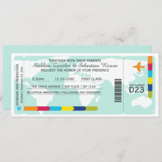 World Travel Boarding Pass Wedding Ticket Invitation