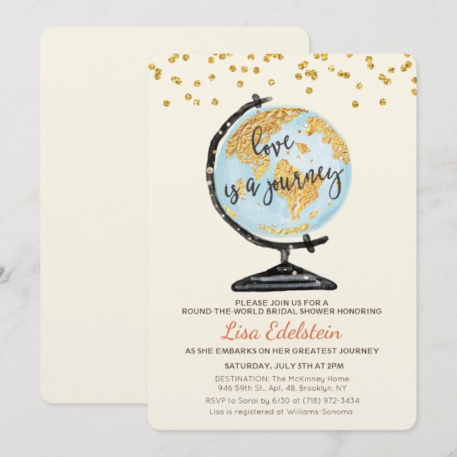World Travel Bridal Shower Invitation (Front/Back)