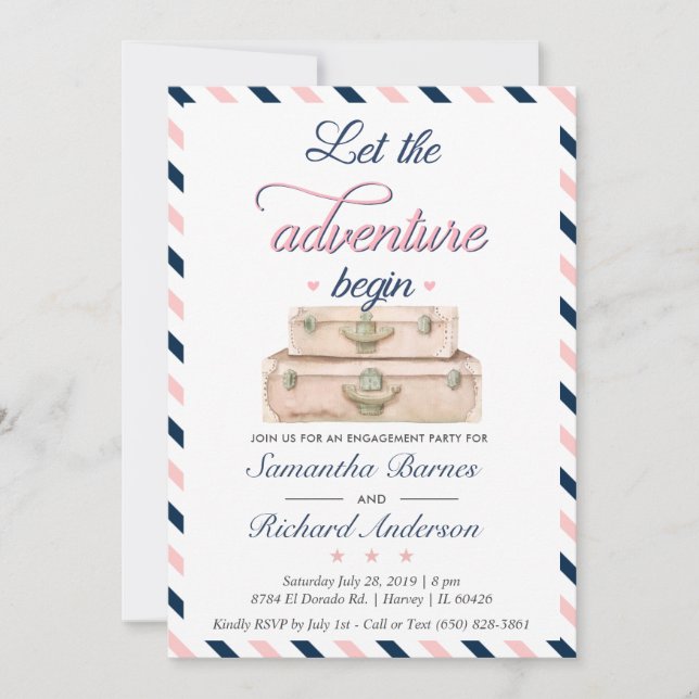World Travel Engagement Suitcase Adventure Navy Invitation (Front)