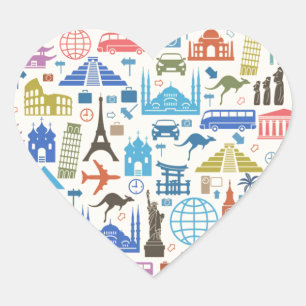 world travel heart sticker