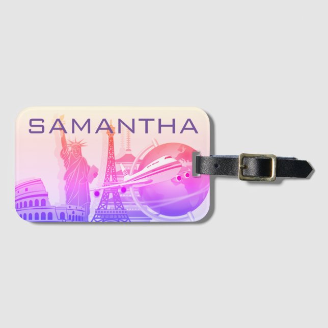 World Travel Landmarks Personalised Luggage Tag (Front Horizontal)