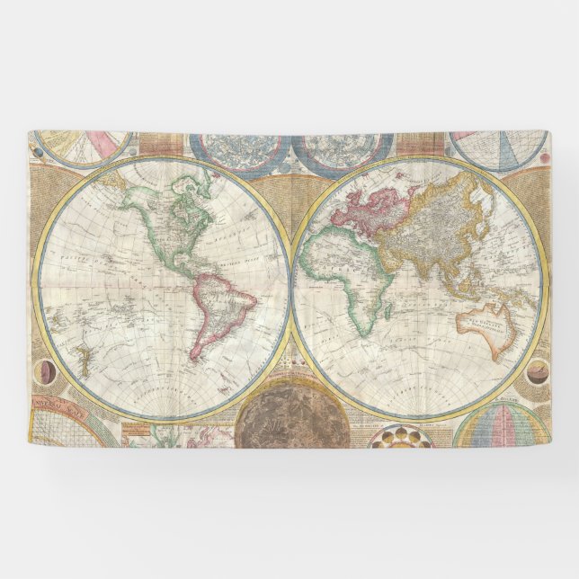 World Travel Map Antique Vintage Banner (Horizontal)