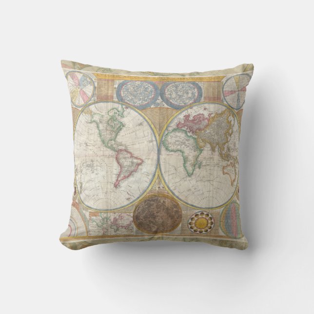 World Travel Map Antique Vintage Cushion (Front)