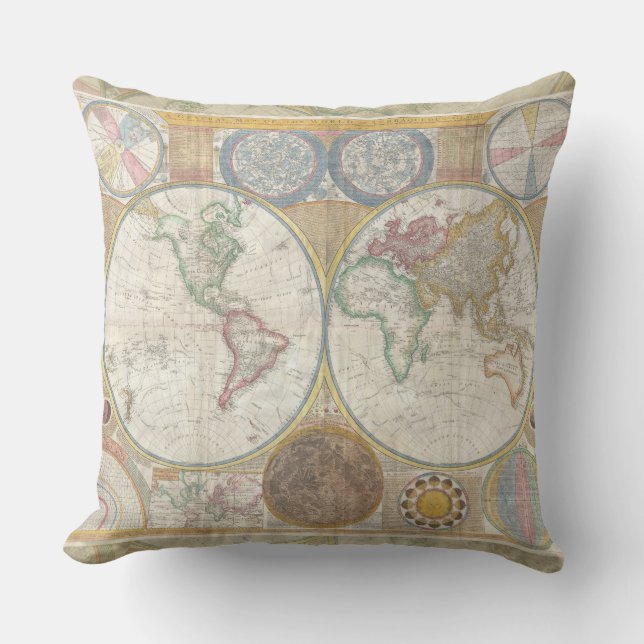 World Travel Map Antique Vintage Cushion (Front)