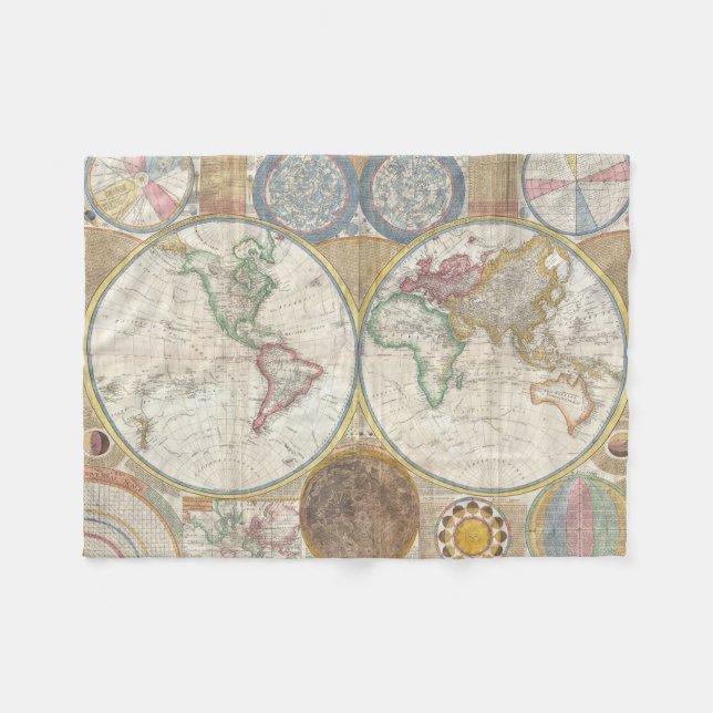 World Travel Map Antique Vintage Fleece Blanket (Front (Horizontal))