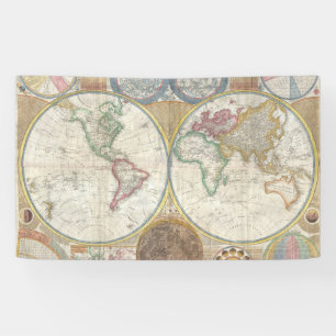 World Travel Map Antique Vintage Geography Banner