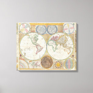 World Travel Map Antique Vintage Geography Canvas Print