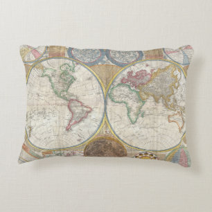 World Travel Map Antique Vintage Geography Decorative Cushion