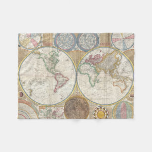 World Travel Map Antique Vintage Geography Fleece Blanket
