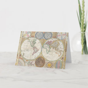 World Travel Map Antique Vintage Geography Holiday Card