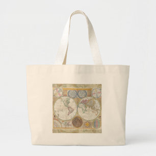 World Travel Map Antique Vintage Geography Large Tote Bag