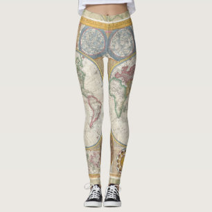 World Travel Map Antique Vintage Geography Leggings