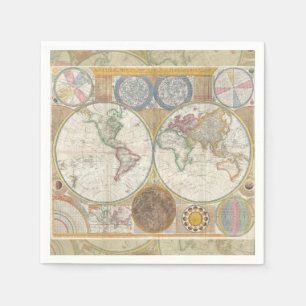 World Travel Map Antique Vintage Geography Napkin