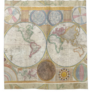 World Travel Map Antique Vintage Geography Shower Curtain
